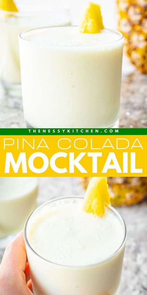 Serve up this pina colada mocktail recipe! With a blend of frozen pineapple and creamy coconut milk, this virgin pina colada is a refreshing summer drink. It's also a non-alcoholic Labor Day party drink everyone will enjoy! Easy Pina Colada Recipe Non Alcoholic, Pina Colada Recipe Non Alcoholic, Easy Pina Colada Recipe, Colada Drinks, Pina Colada Mocktail, Pina Colada Drinks, Virgin Pina Colada, Oatmeal Crisp, Labor Day Party