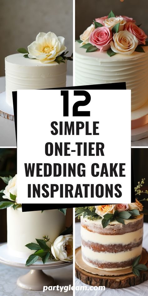 Looking for a straightforward yet beautiful wedding cake solution? Check out these 12 stunning one-tier wedding cake ideas! These creations range from elegant buttercream designs adorned with delicate peonies to chic semi-naked cakes featuring personal touches like initials. Each option demonstrates that sophistication can be found in simplicity and makes a memorable impact. Perfect for budget-conscious brides, these cakes offer delicious flavors without the hassle of elaborate tiers. Start exploring for your ideal wedding dessert! Separated Wedding Cake Tiers, Dessert Options For Weddings, Fall Inspired Wedding Cakes, Wedding Cakes With Peonies, One Tier Wedding Cake With Cupcakes, Small Wedding Cake Ideas Simple, Naked Cake Design, Rustic Wedding Cake Ideas, One Tier Wedding Cake