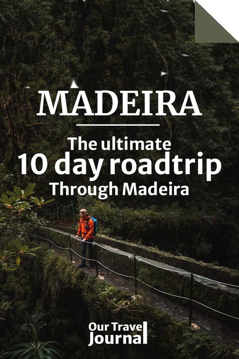 man in red jacket on plant covered bridge in the jungle with a white text saying: The ultimate 10 day roadtrip through Madeira Madeira Travel, Mystic Mountain, Beautiful Waterfalls, Best Restaurants, Day Trip, Super Easy, 10 Days, Travel Guide, Lush