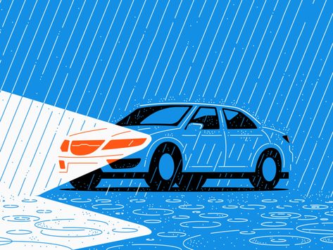 Car Graphic Illustration, Uber Illustration, Storm Lights, Driving Illustration, Car Illust, Stylized Car, Driving In The Rain, Rain Illustration, Brand Illustration