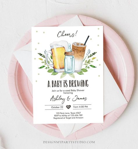 Buy Editable A Baby is Brewing Invitation Bottle and Beers Baby Online in India - Etsy Baby Shower Couples, A Baby Is Brewing, Baby Is Brewing, Couples Baby Showers, Coed Baby Shower, Unique Invitations, Brew Coffee, Baby Shower Fall, Gender Neutral Baby Shower