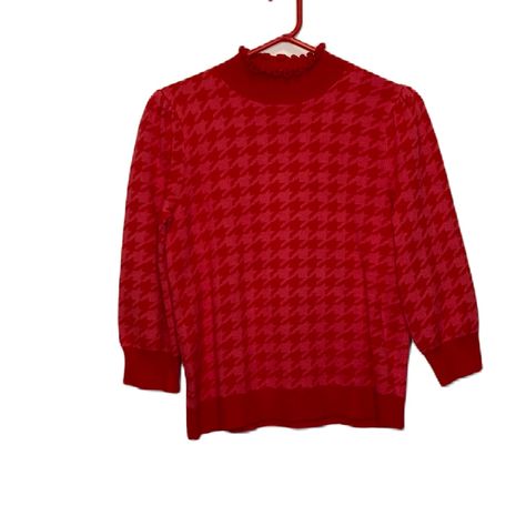 Nwt Excellent Condition Houndstooth Ruffle Details At Collar Pink & Red Offers Considered! Size Xl (Runs Small) Measurements Lying Flat Bust 20-21 Length 23 A23 Red Houndstooth, Mock Neck Long Sleeve, Sleeve Sweater, Pink Red, Long Sleeve Sweater, Mock Neck, Ann Taylor, Sweater Sizes, Sweaters For Women