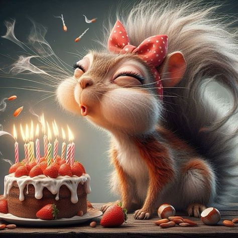 Birthday Animals Funny, Happy Birthday Animals Funny, Simple Cute Hairstyles, Cake Art Print, Happy Birthday Animals, Birthday Animals, Happy Squirrel, Happy Birthday Kids, Hairstyles For Girls