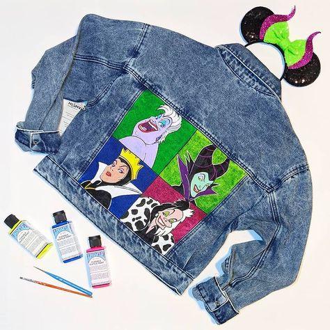 Painted Clothing, Shoes Art, Painted Denim Jacket, The Queens, Painted Denim, Painted Clothes, Evil Queen, Shoe Art, Disney Halloween