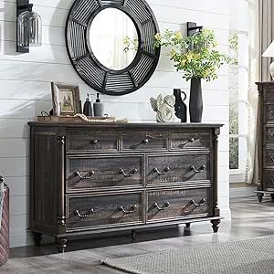 Distressed Bedroom Furniture, Column Decor, Rustic Chest Of Drawers, Living Room Dark, Distressed Dresser, Bedroom Brown, Tall Chest Of Drawers, Room Dark, 7 Drawer Dresser