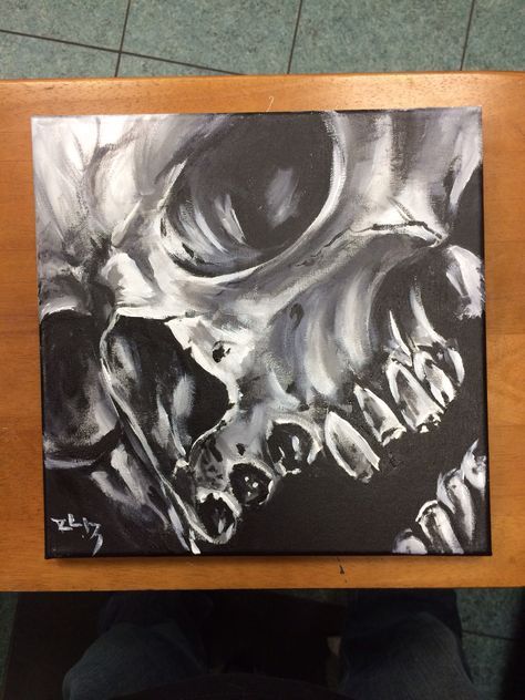 Painting I did acrylic, of a skull by Rob Castaldo Dark Art Acrylic Painting, Skull Painting Acrylic Easy, Painting Ideas On Canvas Dark, Grunge Painting Ideas, Gothic Painting Ideas, Skull Acrylic Painting, Gothic Painting, Sugar Skull Painting, Creative Pics