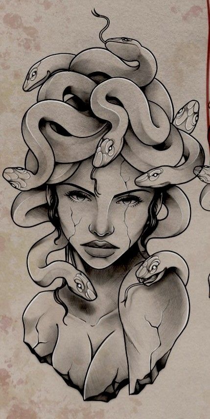 Medusa Flash Tattoo, Desenho Medusa Tattoo, Madusa Drawings Beautiful, Medusa Tattoo Stencil, Medusa Artwork, Illusion Tattoo, Medusa Drawing, Japanese Snake Tattoo, Modern Art Tattoos