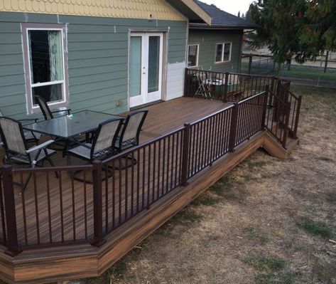 Campsite Setup, Trek Deck, Theme House, Trex Decking, Timber Frame Porch, Deck Addition, Railing Designs, Deck Stain, Deck Makeover