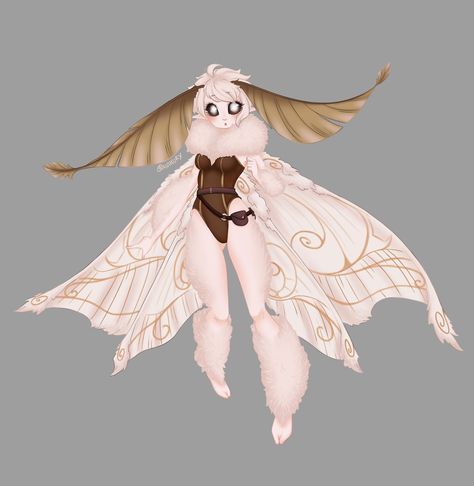 Moth Race Dnd, Luna Moth Humanoid, Bug Fairy Character Design, Anthro Moth Oc, Moth Oc Girl, Moth Gijinka, Moths As Humans, Moth As Human, White Fluffy Moth