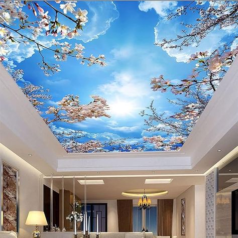 Bedroom Ceiling Wallpaper, Sky Mural, 3d Ceiling, Woven Flowers, Ceiling Mural, Blue Sky White Clouds, Cloud Ceiling, Theme Hotel, Sky Ceiling