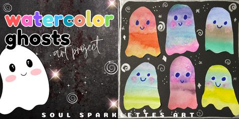 Watercolor Ghost Art Project | Halloween Art Project for Kids - Soul Sparklettes Art Ghost Project, Halloween Art Projects, Kindergarten Projects, Ghost Crafts, Art Project For Kids, Ghost Art, Kawaii Faces, Project For Kids, Kids Watercolor