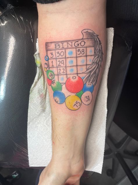 Memorial tattoo for my mom Bingo Tattoos, Bingo Tattoo, Tattoo For My Mom, Swing Tattoo, Bingo Dauber, Small Finger Tattoos, Memorial Tattoo, Memorial Tattoos, Leg Tattoo