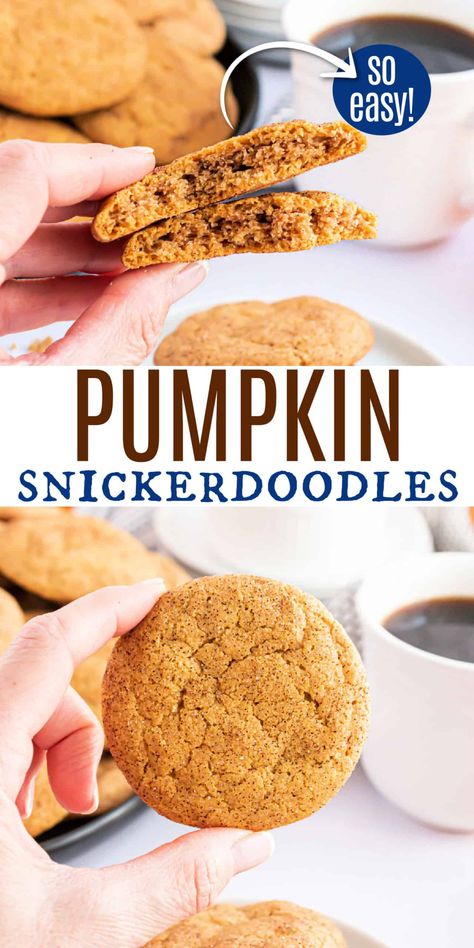 Dessert Recipes Easy Cookies, Snickerdoodles Cookies, Cookies Snickerdoodle, Pumpkin Baking, Pumpkin Cookies Easy, Autumn Scents, Pumpkin Snickerdoodles, Autumn Food, Shugary Sweets