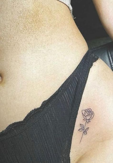 Rose Side Rib Tattoo, Small Rose Hip Tattoo, Hip Rose Tattoos Women, Rose Hip Tattoo, Small Hip Tattoos, Small Hip Tattoos Women, Rose Tattoo On Hip, Far Tattoo, Simple Tattoos For Women