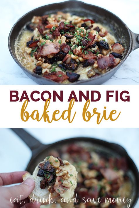 Bacon and fig baked brie recipe - Eat, Drink, and Save Money Bake Brie, Filling Breakfast Recipes, Baked Brie Recipe, Baked Brie Recipes, Food Bites, Simple Baking, Brie Recipes, Break Fast, Fall Foods