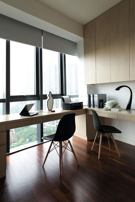 NARROW DESK FACING OUT THE WINDOW Mesa Home Office, Office Desk Designs, Study Table Designs, Minimalist Home Office, Study Room Design, Modern Home Office, Desk Design, Home Office Design, Design Case