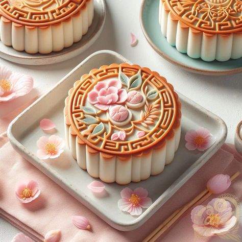 https://card9.com/ai/ambient-pastel-chinese-mooncakes Matcha Mooncake, Mooncake Aesthetic, Chinese Moon Cake, Chinese Cake, Happy Mid Autumn Festival, Korean Cake, Cake Packaging, Autumn Festival, Anime Food