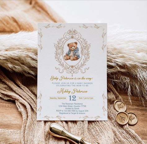 Royal Baby Shower Invitation, Teddy Bear Invitation, Little Prince, Watercolor Crest, Floral, Classic Carriage, Bow Crest, Digital Little Prince Watercolor, Royal Baby Shower Invitation, Watercolor Crest, Royal Baby Showers, Invitations Ideas, Bear Invitations, Royal Baby, Little Prince, Baby Shower Invitation