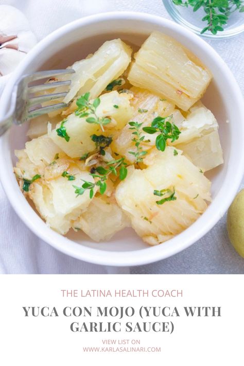 Yuca is another delicious root veggie you can add to your meals for variety and extra nutrients! It can be boiled, fried and baked and enjoyed as a side dish or snack. Yuca con Mojo (or Yuca with Garlic Sauce) is a popular Latin dish that pairs boiled yuca with the bright flavors of citrus and the pungent taste of onions and garlic. The recipe is easy to make and so delicious but before I share my version of Yuca Con Mojo, let’s highlight the important health benefits of yuca! Brazilian Breakfast, Yuca Al Mojo, Creamy Hummus Recipe, Yuca Recipes, Latin Dishes, Grilled Tilapia, Cuban Cuisine, Chicken Wrap, Hummus Recipe