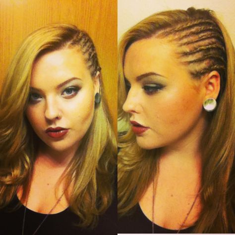 my cornrow "faux side shave" from @Kayla VanSkyhawk Faux Side Shave, Night Out Hairstyles, Side Shave, Side Cornrows, Side Braids, Cosmetology Student, Half Shaved Hair, Cornrow, Cornrow Hairstyles