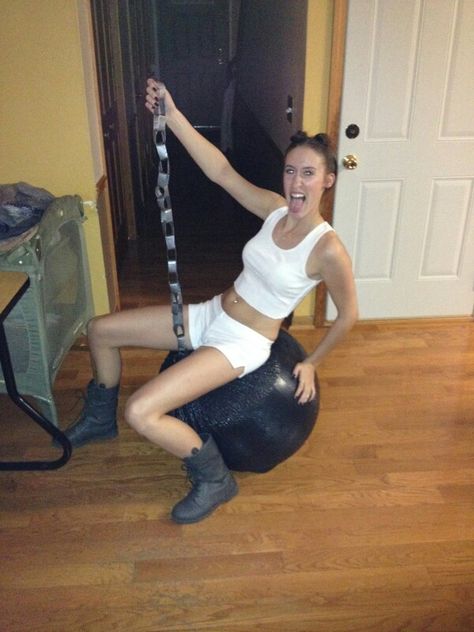 Miley Cyrus wrecking ball Halloween costume Miley Cyrus Party Theme, Miley Cyrus Wrecking Ball Costume, Miley Cyrus Iconic Outfits, Music Icon Costume Ideas, Iconic Celebrity Costumes, Iconic Singers Costumes, Wrecking Ball Costume, Dress Up As A Celebrity Costume Ideas, Music Video Costumes