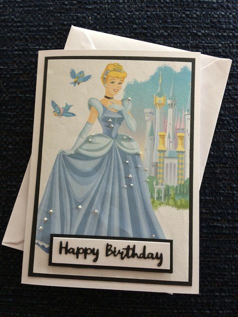 Cinderella Birthday Card, Handmade, Embellished, Disney Princess, Charity. Princess Cards, Bd Card, Princess Card, Elsa Birthday, Birthday Card Handmade, Recycled Books, Disney Cards, 18th Birthday Cards, Cinderella Birthday