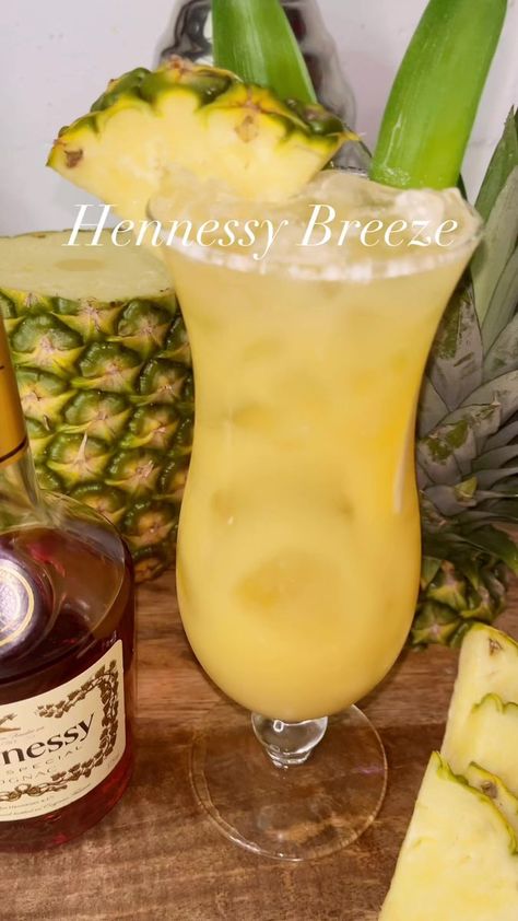 Hennessy Breeze 2 1/2oz Hennessy Orange Juice Pineapple Juice Equal Parts 1/2oz Cream Of Coconut Enjoy #recipes #drinklocal #fyp | Sp Drinks Pure White Hennessy Drinks Recipes, Strawberry Hennessy Lemon Drop, Hennessy Drinks Recipes Pineapple, White Hennessy Drinks Recipes, Hennessey Drink Recipes, Henny Drinks Recipes, Hennessy Drinks Recipes, Hennessy Mixed Drinks, Hennessey Drink