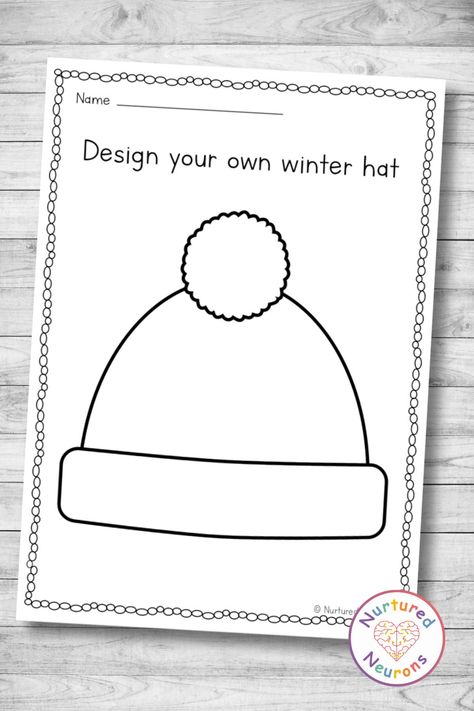 Easy Winter Craft For Kindergarten, Hats Preschool Activities, January Learning Activities For Preschool, The Hat Book Activities Preschool, Clothes For Preschool Activities, Winter Hat Coloring Page, The Hat Activities, Winter Hat Template Free Printable, Winter Clothes Preschool