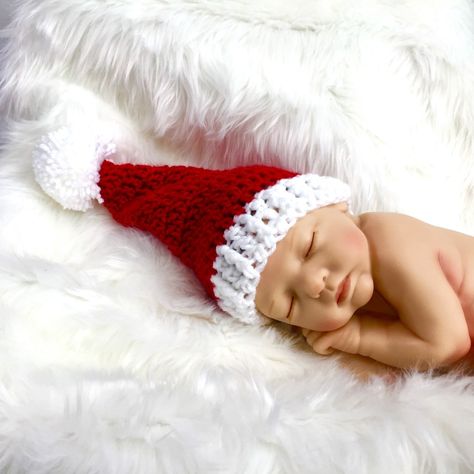 Newborn Santa Hat Knitting Pattern, Baby Elf Hat Knitting Pattern Free, Crochet Santa Hat Free Pattern, Crochet Santa Hat Pattern, Sack Hat, Baby Santa Hat, Santa Hat Pattern, Crochet Santa Hat, Back Post Double Crochet