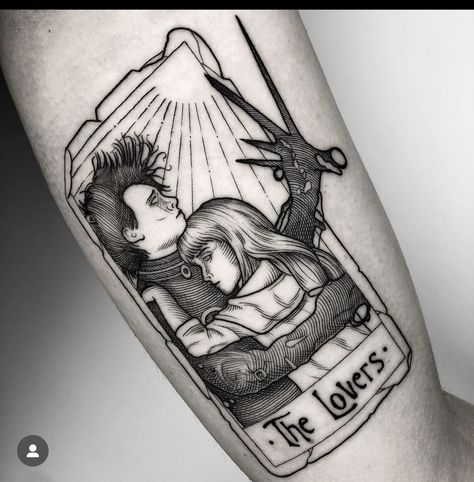 Tarot Tattoo The Lovers, Edward Scissorhands Tattoo, Scissor Hands, Tim Burton Tattoo, Emo Tattoos, Dna Tattoo, Tattoo Design Tattoo, Tarot Tattoo, Tattoos To Cover Scars