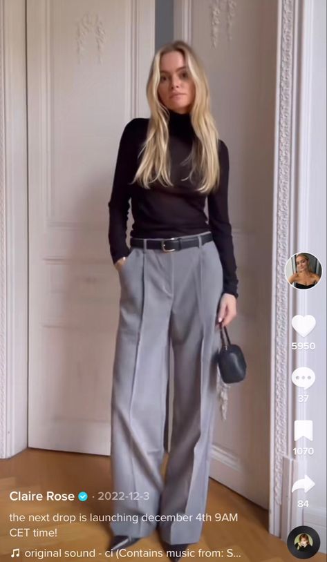 Light Gray Work Pants Outfit, Gray Pants Outfit Winter, Light Grey Wide Leg Pants Outfit, Grey Pleated Pants Outfit, Gray Wide Leg Pants Outfit, Light Grey Trousers Outfit, Gray Trousers Outfit Women, Light Gray Pants Outfit, Workwear 2023