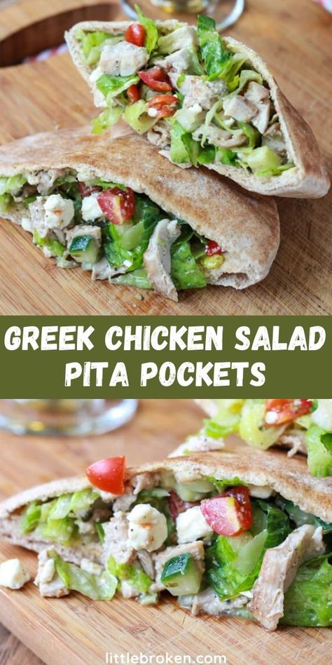 Chicken Salad Pita, Chicken Pita Recipes, Greek Chicken Pita, Pita Pocket Recipes, Greek Pita, Pita Wrap, Pita Recipes, Greek Chicken Salad, Mediterranean Diet Recipes Dinners