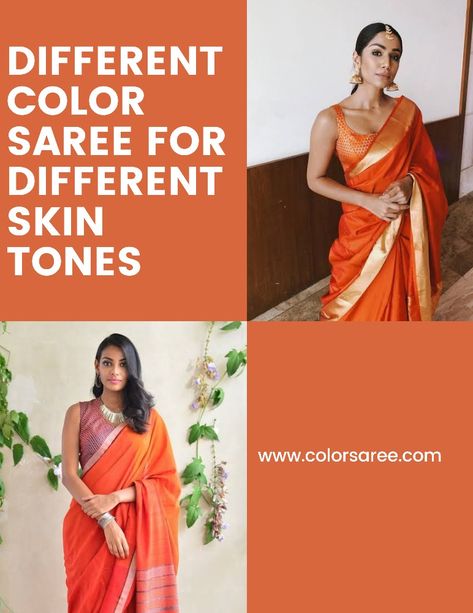 DIFFERENT COLOR SAREE FOR YOUR DIFFERENT SKIN TONE link- https://www.colorsaree.com/11-saree-colors-for-fair-brown-wheatish-and-dark-skin-tone/. A saree is the only attire in which consideration is to be given to the colors that suit your skin complexion. So look at the color combinations that gets along different skin complexions. #saree #Culture #style #trend #ethnic #Colorsaree #color #skin #tone #complexion #wheatish #fair #brown #dark Lehenga For Brown Skin, Wedding Saree For Dark Skin Tone, Which Colour Suits Brown Skin, Bridal Saree For Dusky Skin Tone, Saree For Warm Skin Tone, Medium Skin Tone Dress Color, Lehenga For Brown Skin Tone, Dark Skin Colour Clothes, Sarees For Dusky Skin Tone