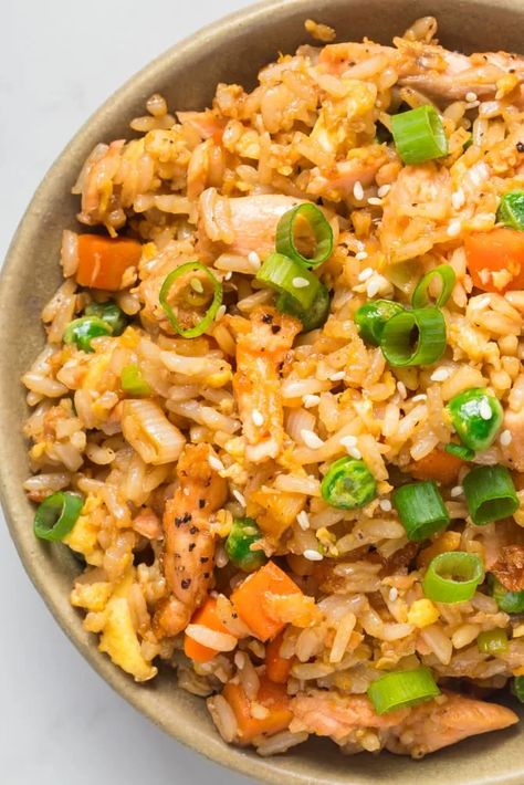 Salmon Fried Rice In 20 Minutes 2 Salmon Fried Rice Recipes, Salmon Fried, Salmon Fried Rice, Fried Rice Recipes, Fried Rice Recipe Easy, Salmon Soy Sauce, Fried Salmon, Salmon And Rice, Rice Ingredients