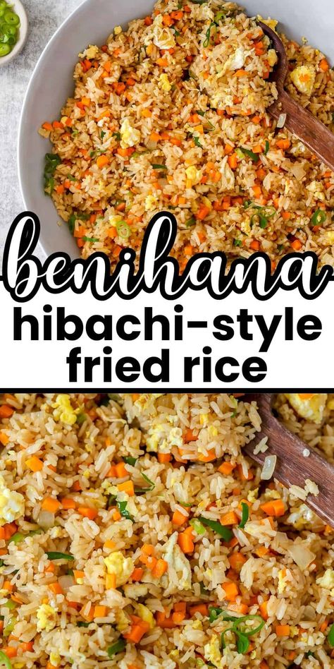 Hibachi restaurant-style fried rice is a classic side dish that is incredibly easy to make at home. This Benihana copycat recipe comes together in under 20 minutes and is completely customizable with endless add-in options! Hibachi Rice Recipe, Fried Rice Benihana, Pf Changs Fried Rice Recipe, Hibachi Rice, Best Fried Rice Recipe, Fried Rice Seasoning, Hibachi Fried Rice, Japanese Fried Rice, Hibachi Restaurant