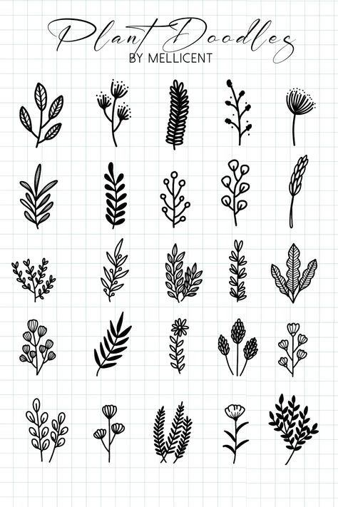 Easy Leaves Drawing, Plant Doodles Simple, Plant Pencil Drawing, Easy Floral Doodles, Plant Drawings Simple, Vintage Doodles, Plant Doodles, Line Art Lesson, Leaves Doodle