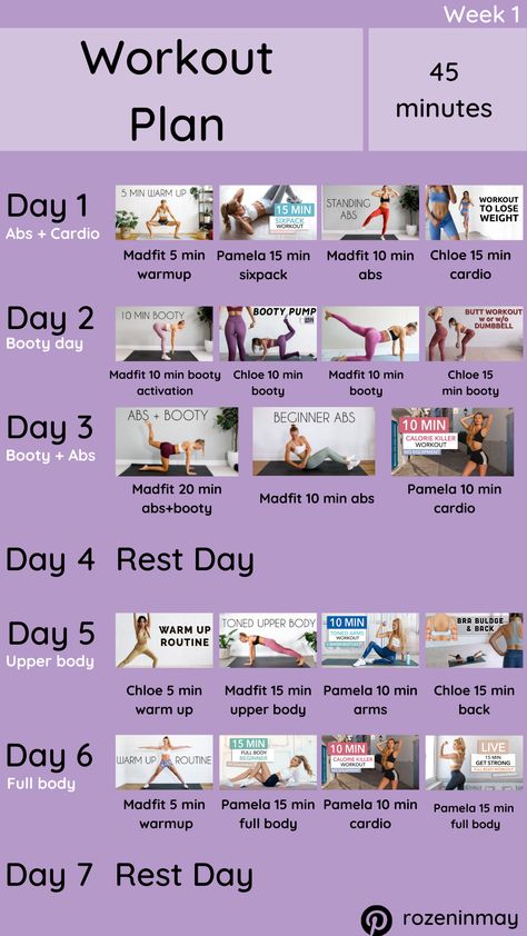 1 Week Workout Plan At Home, Workout Plan Videos, Weekly Yoga Plan, Workout Schedule With Pictures, Workout Schedule Youtube, Weekly Pilates Routine, Madfit Workout Calendar, Weekly Exercise Plan For Beginners, Madfit Workout Plan