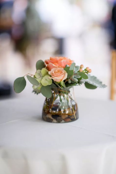 Mini Table Centerpiece, Small Cocktail Table Centerpieces, Eucalyptus Cocktail, Aqua Wedding Colors, Cocktail Table Centerpieces, Small Table Centerpiece, Small Floral Arrangements, Small Flower Arrangements, Table Flower Arrangements