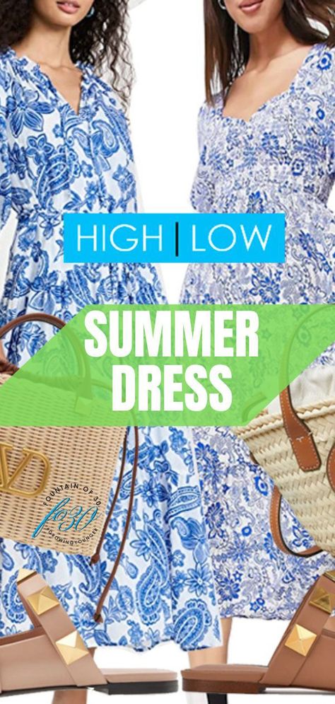 Nothing looks fresher than a crisp blue and white print dress. Here's how to style a summer dress both high-end and low-priced! #fashion #summerfashion #dress #over40 #over50 Blue And White Summer Dress Outfit, Blue And White Dress Outfit, White Floral Dress Outfit, White Dress Casual Outfit, White Beach Dress Summer, White Dress Outfit Summer, White Dress Classy, White Dress Fall, White Dress Spring