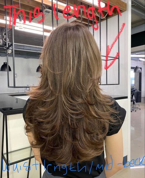 Rounded long layers mid-back length Butterfly Haircut Brunette, Multiple Layers Haircut, U Shaped Haircut With Layers, Butterfly Haircuts, The Butterfly Haircut, Long Layered Hairstyles, Butterfly Haircut, Y2k Hairstyles, Hairstyles For Layered Hair