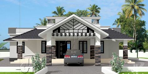 This one storey with roof deck has 3 bedrooms and having a total floor area of 148 square meters. Distinctive with its design, the porch is a double purpose area where it can be a wide porch itself and a parking area or garage for one vehicle. Wide Porch, Single Floor House Design, Bungalow Style House, One Storey House, Bungalow Style House Plans, Affordable House Plans, House Balcony Design, Parking Area, Best Modern House Design