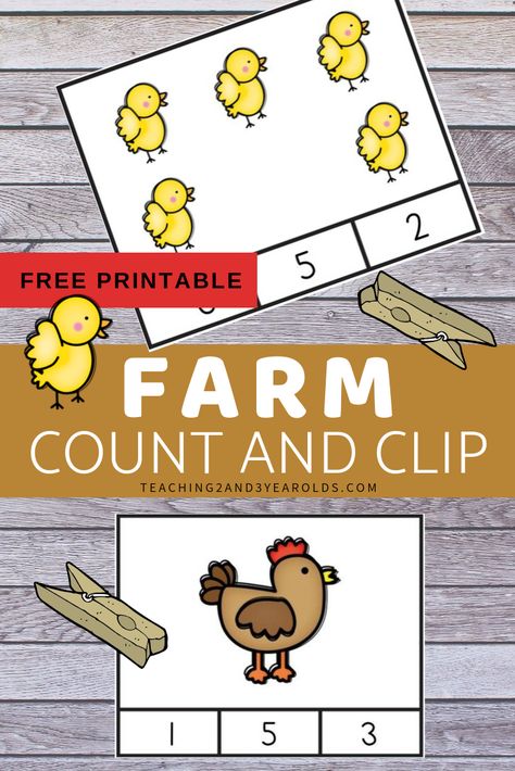 These free count and clip printable cards are a fun way for preschoolers to work on math skills during the farm theme. #farm #math #counting #printable #preschool #3yearolds #teaching2and3yearolds Chicken Math Activities Preschool, Chicken Activities For Preschool, Farm Math Activities, Interrupting Chicken, Farm Math, Farm Activities Preschool, Farm Week, Farm Animals Preschool, Farm Lessons