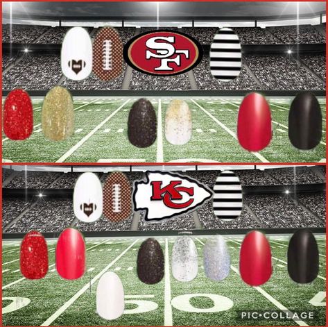 Football fans!! With the two teams decided for Superbowl, what will you be wearing to support your team?? Head over to www.ManisWithMindy.com to order. Message me to help you find the sets you love!   #colorstreet #becolorful #colorstreetstylist #colorstreetnails #manicure #mani #pedicure #pedi #drynailpolish #nailpolishstrips #nailpolish #nfl #superbowl #superbowlLIV #Sanfrancisco49ers #kansascitychiefs Coquette Bday, Super Bowl Nails, Nfl Superbowl, Red Aspen, Dry Nail Polish, Street Nails, Nail Polish Strips, Launch Party, Street Look