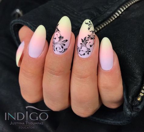 Latest Summer Nail art ideas for girls 2023 Ombre Nails With Nail Art, Nails With Ornaments, Ornaments Nails, Summer Ombre Nails, Nagellack Trends, Indigo Nails, Glass Nails, Spring Nail Art, Pastel Nails