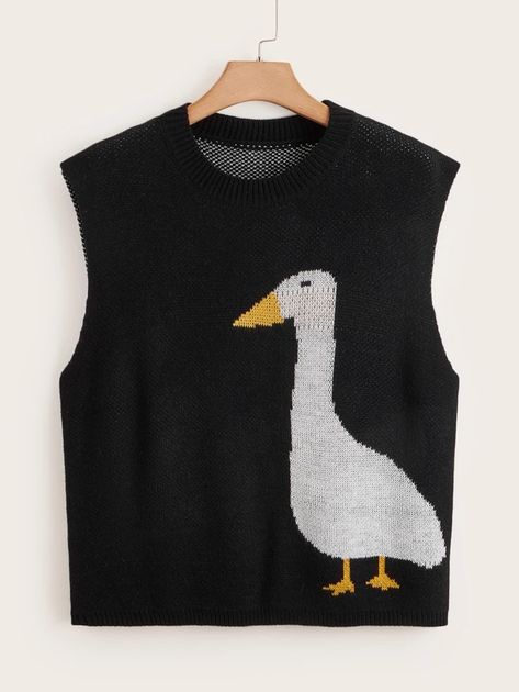 Duck Sweater Knitting Pattern, Sweater Vest Plus Size, Duck Sweater, Pattern Sweater Vest, Crochet Sweater Vest, Knit Top Patterns, Duck Pattern, Chubby Fashion, Crazy Outfits