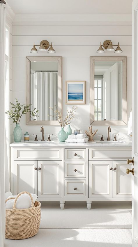 Coastal Bathroom Ideas Coastal Bathroom Accessories, Beach House Master Bath, Coastal Chic Bathroom, Airy Decor, Coastal Bathroom Ideas, Seaside Bathroom, Ocean Hues, Coastal Bathroom, Master Bathrooms