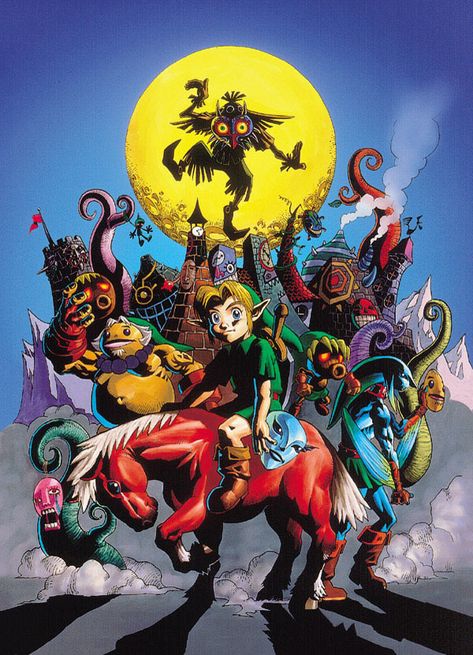 The Legend of Zelda: Majora's Mask - Zeldapedia, the Legend of Zelda wiki - Twilight Princess, Ocarina of Time, Spirit Tracks, and more Majoras Mask Art, Lost Woods, Zelda Tattoo, Zelda Skyward, Princesa Zelda, Majoras Mask, Nintendo Art, Classic Video Games, Zelda Art