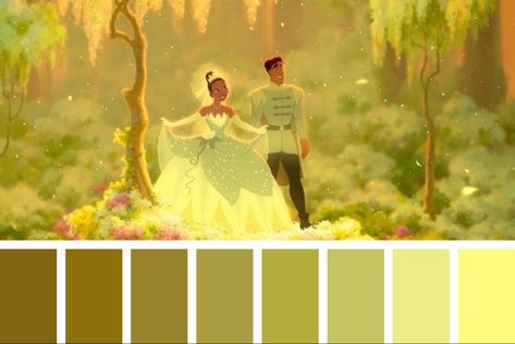 Tiana Bedroom Ideas, Princess And The Frog Colors, Princess Tiana Color Palette, Tiana Color Palette, Princess And The Frog Birthday Ideas, Princess And The Frog Color Palette, English Decoration, Frog Wedding, Tiana Wedding