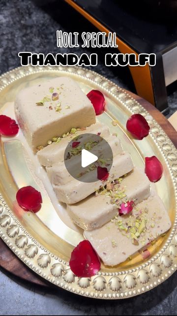 Aishwarya sonvane on Instagram: "Holi special thandai kulfi  This holi festival make this easy and simple thandai kulfi and impress your family members and guests  ✅save the recipe  Soak following ingredients in water overnight  2 tbsp almonds 2 tbsp pistachios  2 tbsp cashews  1 tbsp poppy seeds 8-9 black pepper  1 tbsp saunf  And in the morning make a fine paste out of it by adding 1 big spoon of gulkand  Now in a heavy bottom Kadhai take 1.5 litres of milk and reduce it to half by scraping the sides  Add 1 tsp of cardamom powder  Now mix it well and bring this mixture on room temperature  Now freeze it for 10-12 hours by keeping the lid on  And take it out cut into slices and garnish it with more pistachios and enjoy   #thandaikulfi #thandai #thandaiicecream #kulfi #kulfilovers #thandai Kulfi Recipe Easy, Kulfi Recipe, Holi Special, Big Spoon, Sweet Recipe, Brownie Ingredients, Easy To Make Desserts, Homemade Brownies, Cardamom Powder