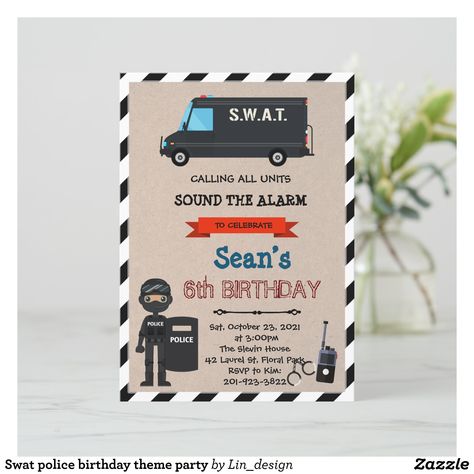 Swat Theme Birthday Party, Swat Party Ideas, Police Birthday Theme, Police Birthday Invitations, Swat Police, Nerf Birthday Party, Police Birthday, Horse Birthday Parties, Cops And Robbers